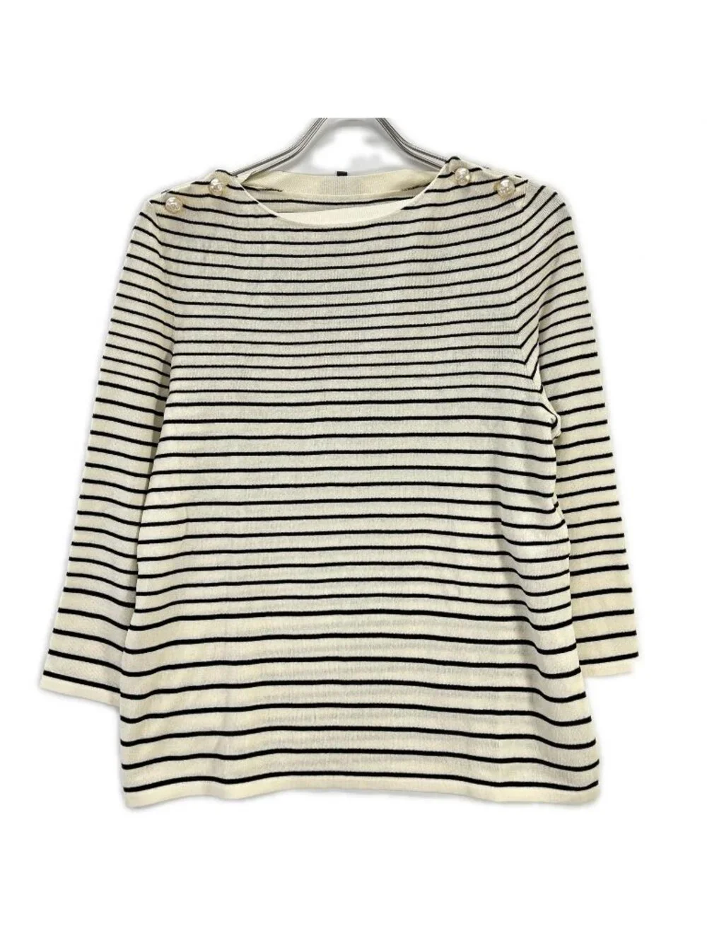 Chanel Faux Pearl Button Border Knit 42 Sweater